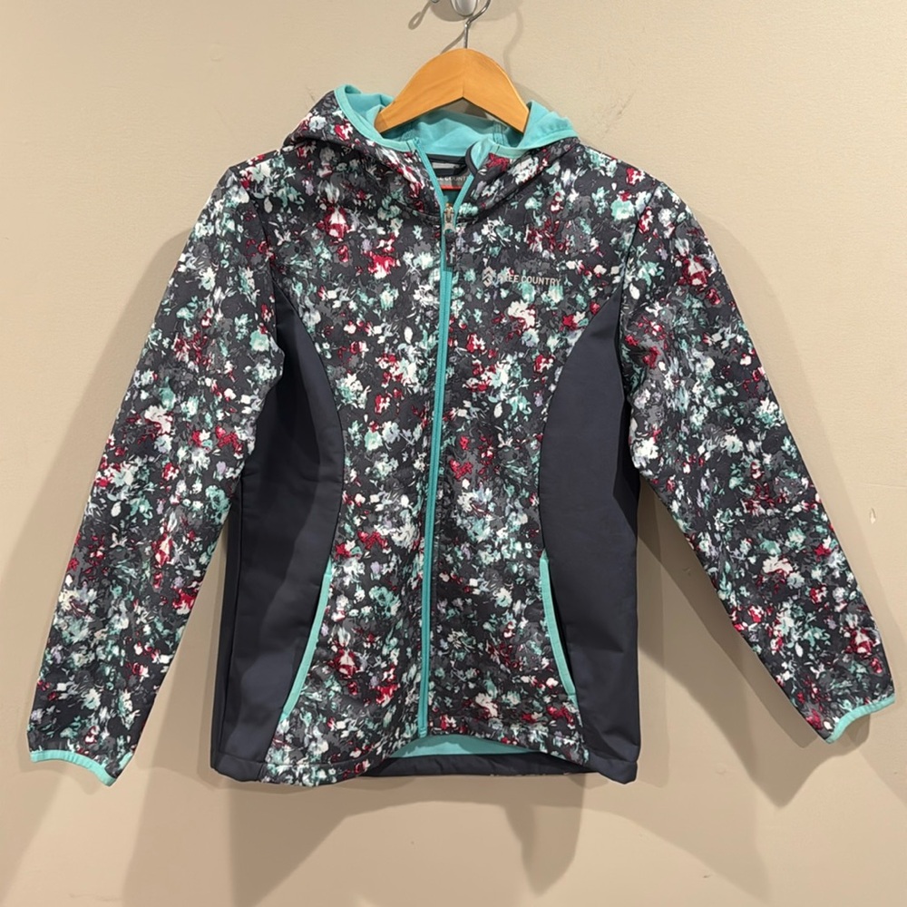 Junior Free Country Lightweight Rain Coat Blue Floral‎ XL 16 Water Resistant